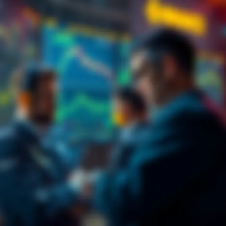 A group of traders examining charts and discussing concerns about fund accessibility on Binance