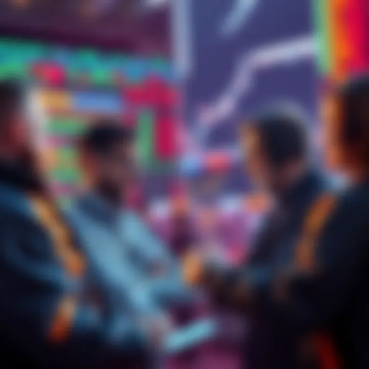 Group of traders discussing ideas and sharing tips about events and trading strategies on the Lightning Network.