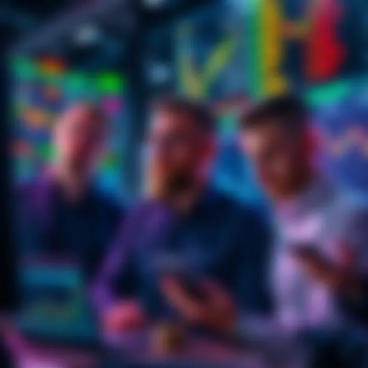 Group of traders looking at trading charts with concern over liquidation on Kucoin