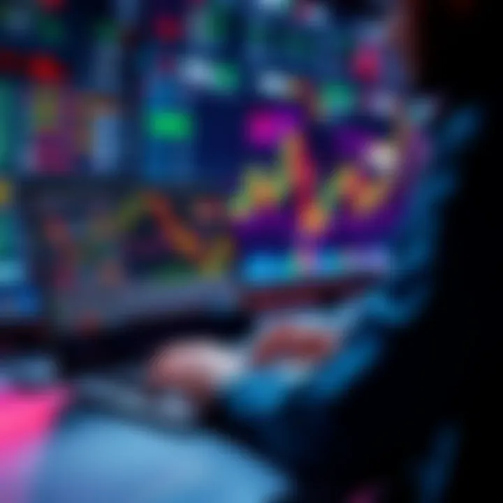 A person using a laptop to trade tokenized stocks on a screen showing charts and graphs