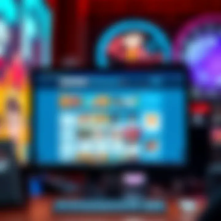 A computer screen showing a marketplace for avatars with colorful designs and user profiles