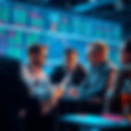 Group of traders sharing insights and strategies during a discussion