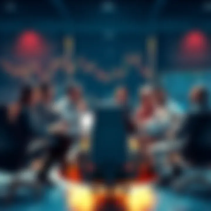 A group of people engaging in a lively discussion about trading strategies and market trends at a round table.
