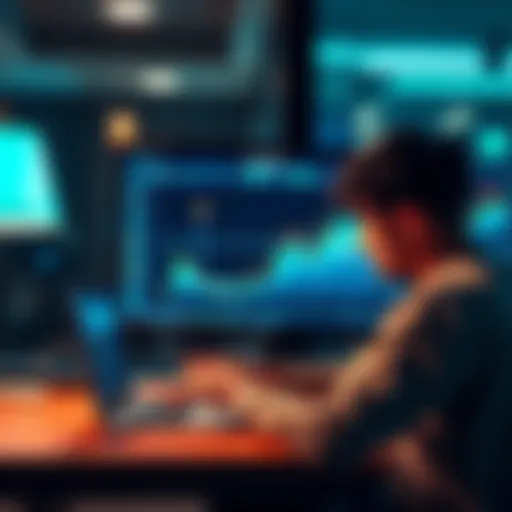 Individual analyzing high transaction costs on a computer screen