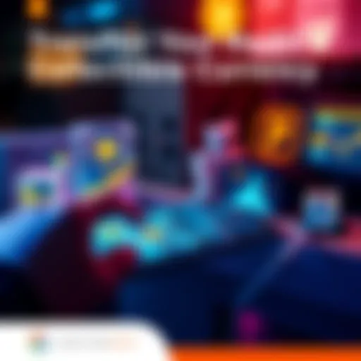 A person transferring digital currency on a device, with visuals of collectibles and NFTs around