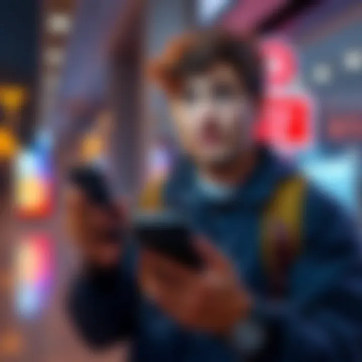 A person looking concerned while holding a smartphone, symbolizing the difficulty of sending Bitcoin without a wallet during travel.