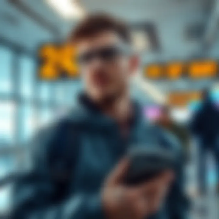 A traveler holding a hardware wallet while going through airport security