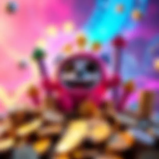 A colorful graphic featuring the BONK meme character surrounded by coins and upward arrows to symbolize growth, set against a vibrant background.