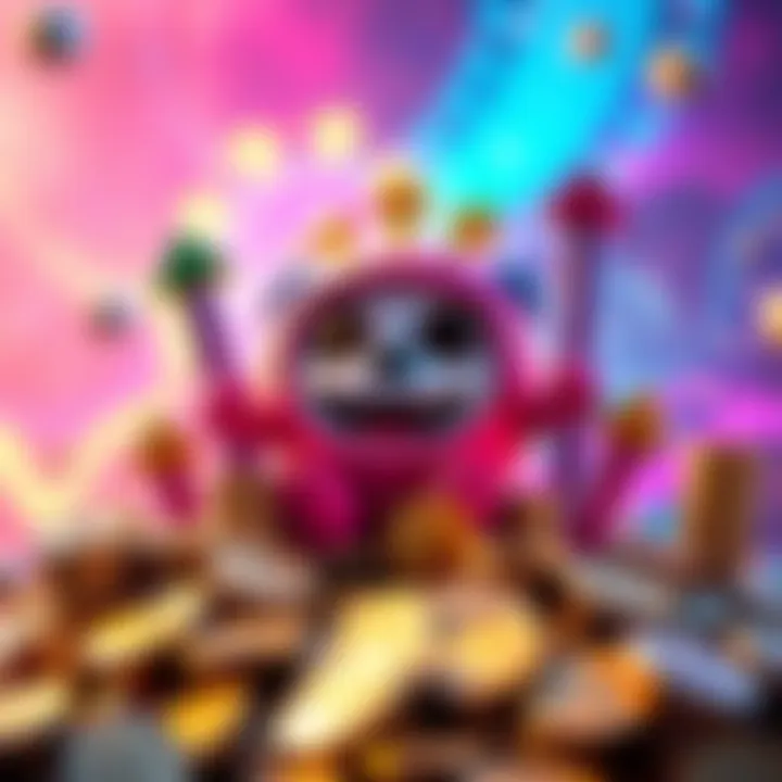 A colorful graphic featuring the BONK meme character surrounded by coins and upward arrows to symbolize growth, set against a vibrant background.