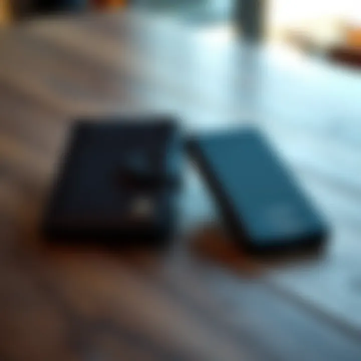 A Trezor wallet positioned next to a Ledger wallet on a wooden table, highlighting the choice in crypto storage solutions.