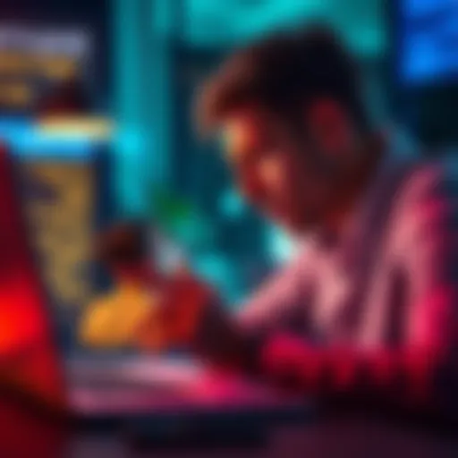 A frustrated person looking at a laptop with bank connection error messages on the screen, symbolizing issues with Auswide bank accounts.