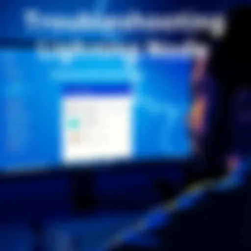 A person looking at a computer screen displaying a Lightning Node that shows closed channels with missing funds. The screen shows the Blixt app interface and a frustrated expression on the person's face.