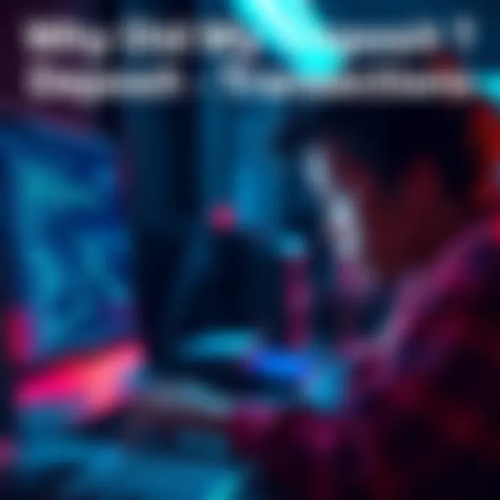 A person looking at their computer screen with a confused expression while checking a cryptocurrency deposit status on Kraken, indicating transaction problems.