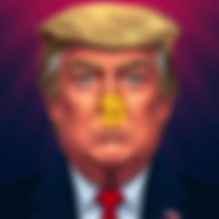 Illustration of President Trump with a Bitcoin symbol, showcasing a tax exemption proposal