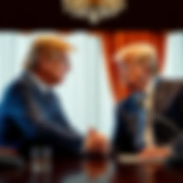 President Trump in a meeting with a wealthy cryptocurrency entrepreneur discussing financial dealings.