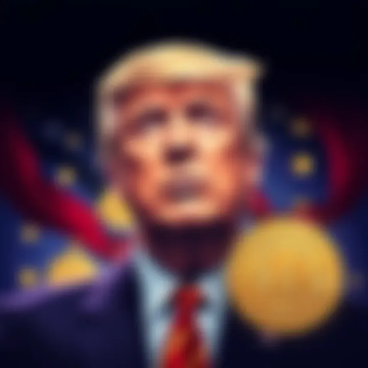 Illustration showing President Trump with a graphic of stablecoins being restricted, symbolizing a ban on interest payments.