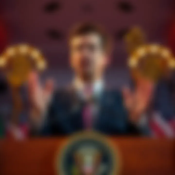 Donald Trump Jr. speaking about cryptocurrency's impact on finance at a podium