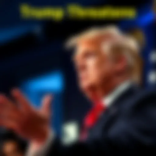 Former President Trump gestures seriously while addressing the media about interest rates and the Federal Reserve.