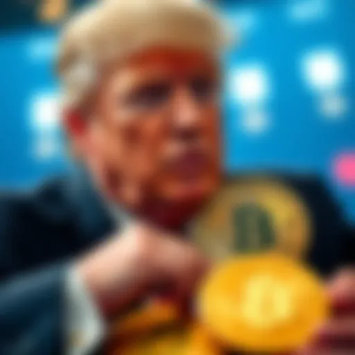 Donald Trump with Bitcoin coins in a physical setting