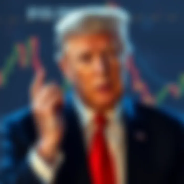 Donald Trump looking concerned as charts show a significant drop in cryptocurrency values.