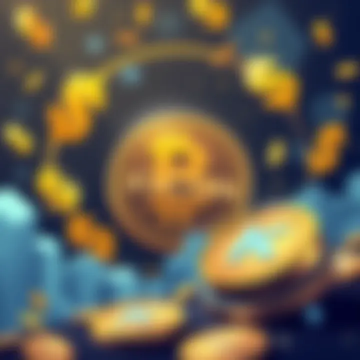 An illustration showing the launch of Trump World Liberty Financial's USD1 stablecoin, featuring dollar signs, a digital coin, and the Kucoin logo, symbolizing crypto innovation.