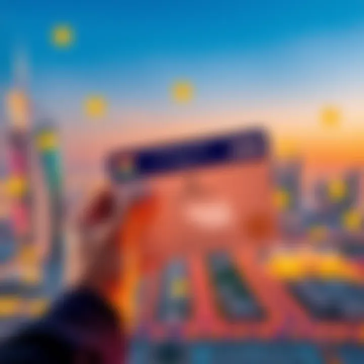 A person holding a golden visa certificate with a backdrop of UAE skyline and Toncoin symbols