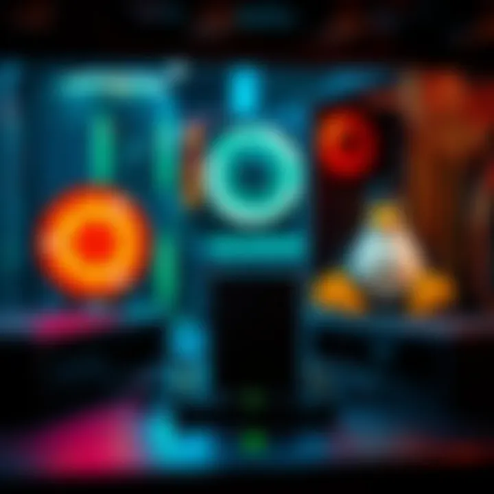 A comparison of Ubuntu and Linux logos with computer hardware for mining