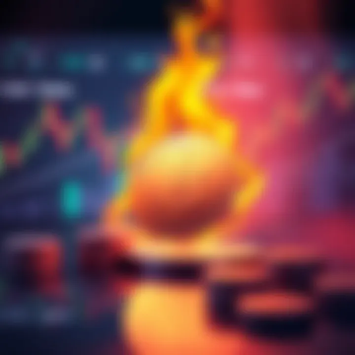 An illustration showing a digital token with flames around it, symbolizing the unburning of 70 billion tokens, with charts indicating market impact in the background.