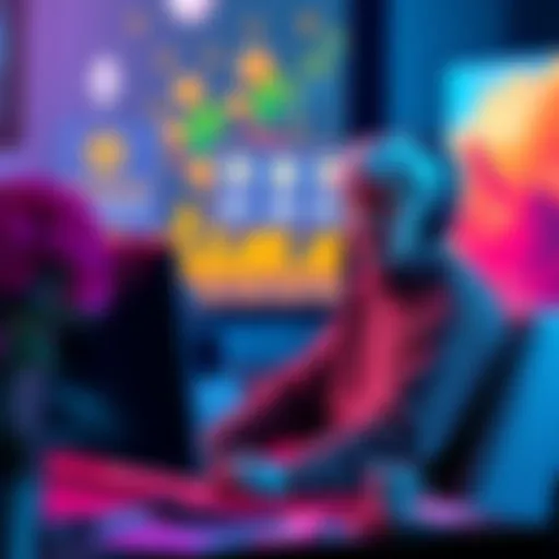 A friendly grandma sitting at a computer explaining Ethereum with colorful visuals around her, making it easy to understand for beginners.