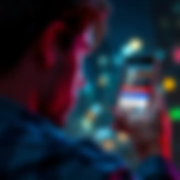 A person looking at a smartphone with breaking news alerts on the screen