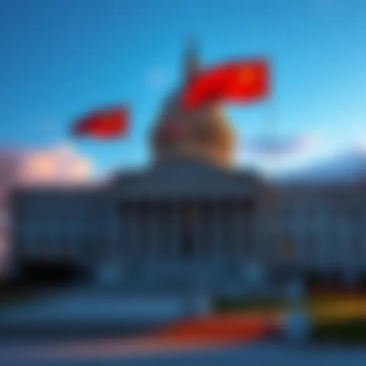 A photo of the US Senate building with flags flying, symbolizing the approval of the stablecoin bill for cryptocurrency regulation.