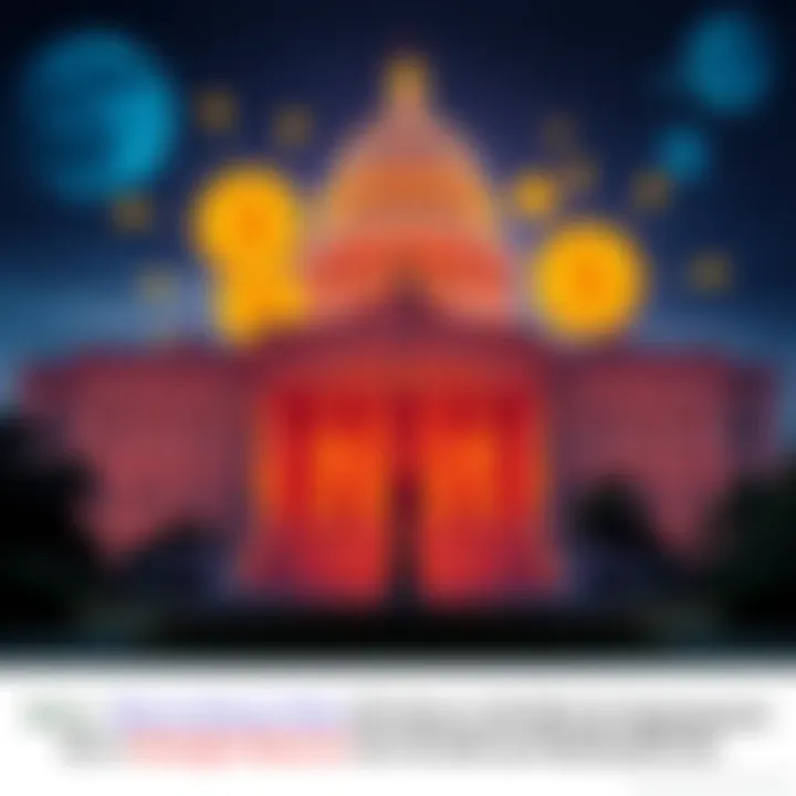 Illustration of US government building with Bitcoin symbols representing a Strategic Bitcoin Reserve