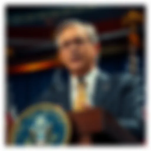 US Treasury Secretary Bessent speaks about Bitcoin decisions at a podium