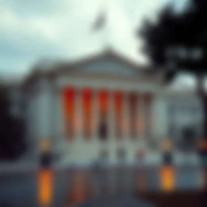 US Treasury building with a news headline about Tornado Cash sanctions ruling in front
