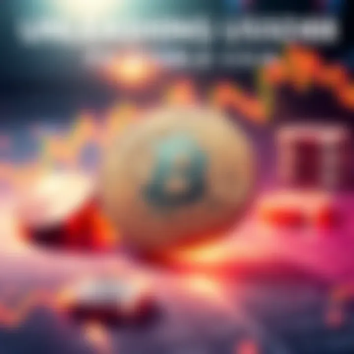 A visual representation of the USD8 stable coin with features like fee reimbursements and hack coverage, set against a dynamic financial background.