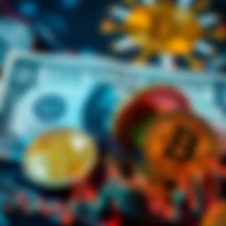 Visual representation of the U.S. dollar declining alongside Bitcoin and stablecoin symbols, illustrating the debate among crypto enthusiasts about investment strategies.