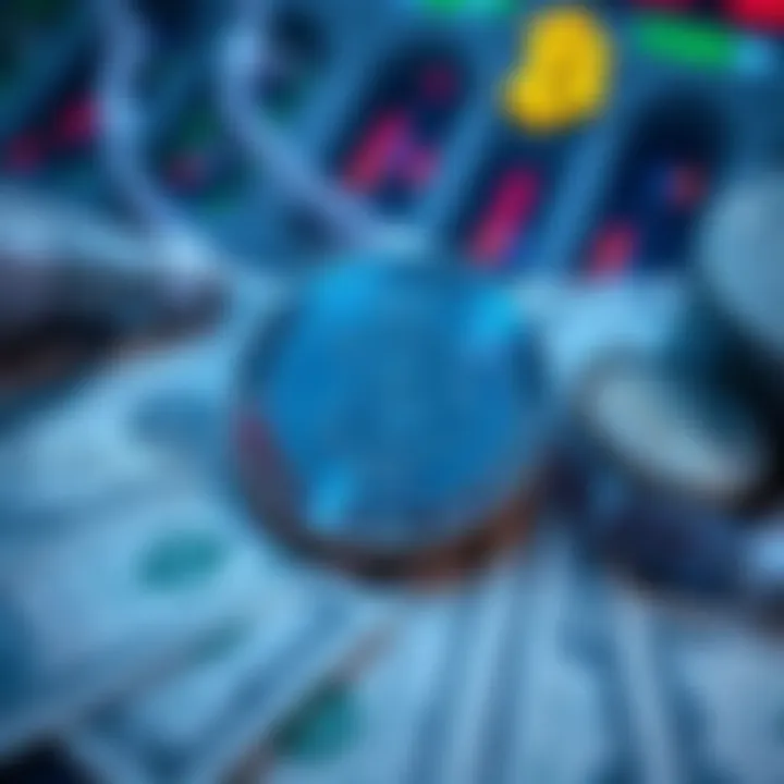 Illustration of USDC stablecoin alongside US dollar bills and bank symbols, highlighting the connection to US debt and finance.