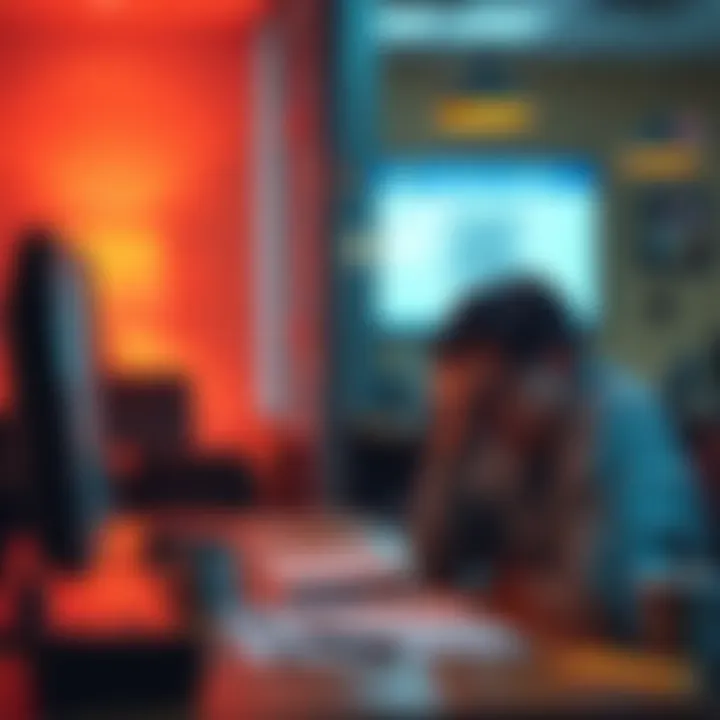 A frustrated person waiting for feedback on identity verification documents with a computer and paperwork