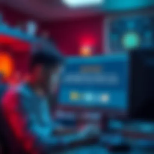 A frustrated user sits in front of a computer, looking at a message that states their ban from a Bitcoin forum after asking a question.