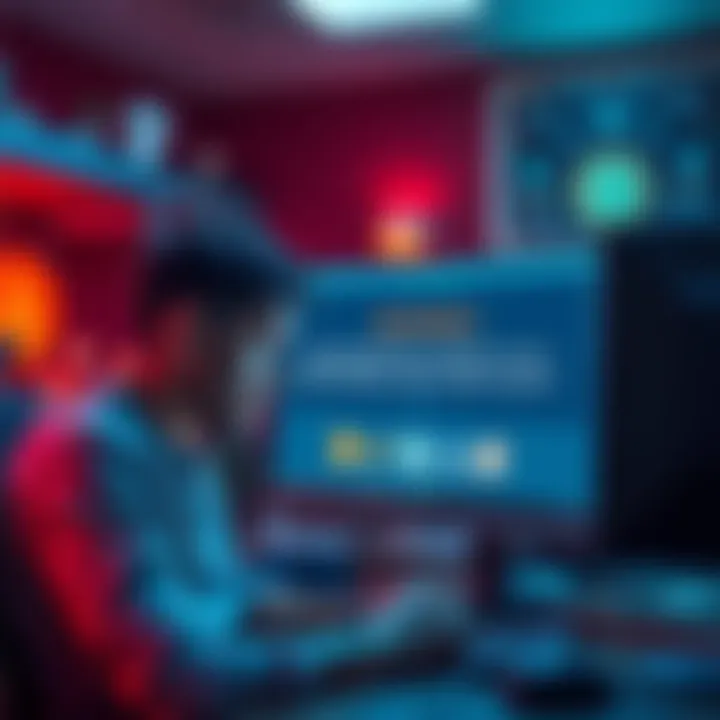 A frustrated user sits in front of a computer, looking at a message that states their ban from a Bitcoin forum after asking a question.