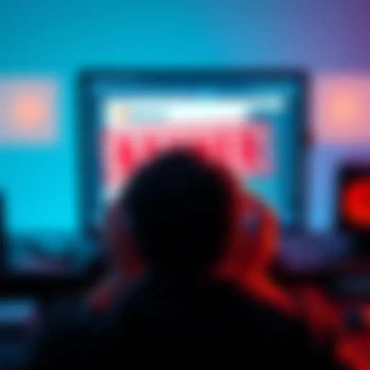 A frustrated person looking at a computer screen displaying a Bitcoin forum, with a message about a ban for mentioning Ethereum.