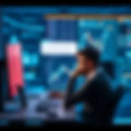 A person sits at a computer looking frustrated, with a message on the screen about an account being locked due to risk control issues.