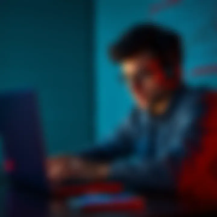 A person looking stressed while trying to access their account on a laptop, showing signs of desperation after being hacked