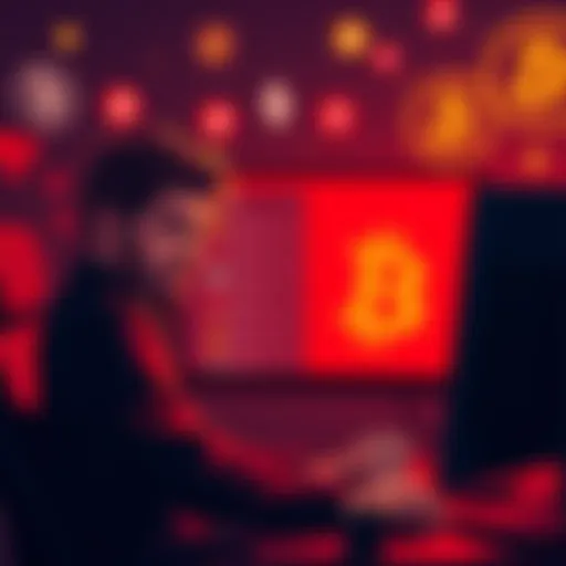 A concerned user looking at a computer screen showing missing funds after installing a fraudulent wallet extension, with worried expressions and cryptocurrency symbols in the background.
