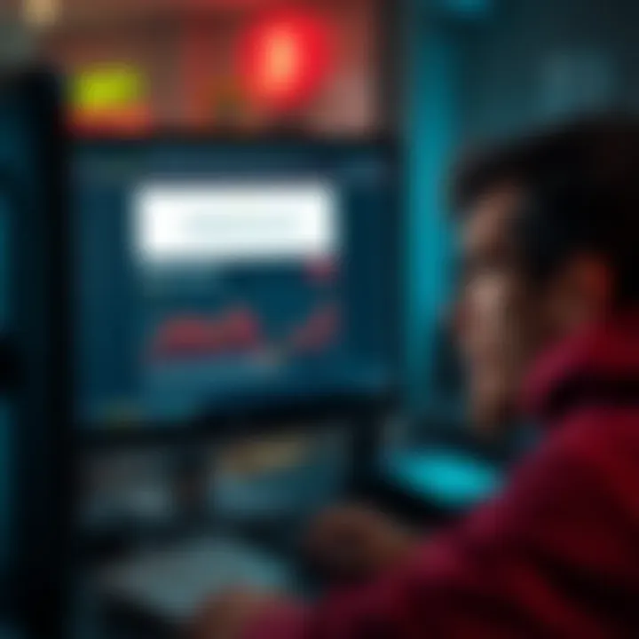 A frustrated person looking at a computer screen showing a locked account message, worried about losing $40,000.