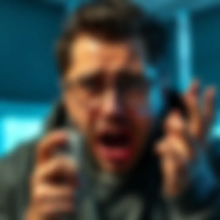 A distressed cryptocurrency user shows shock and frustration after losing $70,000 in a phishing scam, representing the emotional impact of financial loss.