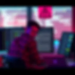 A depiction of a concerned user posting about Ledger's security issues on a computer forum, with a warning sign above.