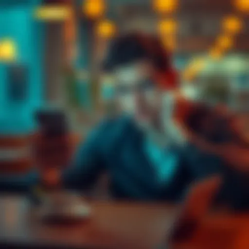 A frustrated person looks at their phone with a closed account notice from Revolut, sitting at a table with a coffee cup, feeling disappointed.