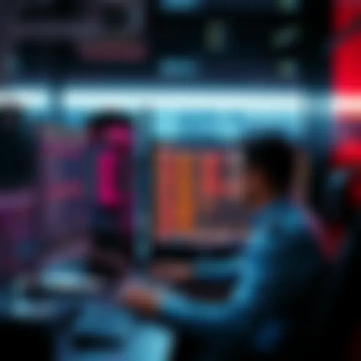 A person configuring a validator node with a computer and network equipment, focusing on cryptocurrency investment.