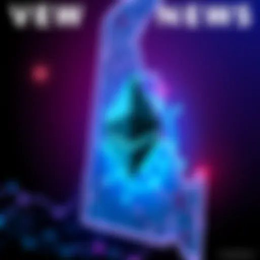 VanEck's logo alongside a digital representation of Ethereum with a background of Delaware's state outline
